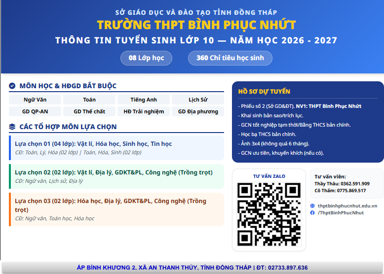 Thông báo về việc thu hồ sơ thi tuyển sinh 10 năm học 2026 - 2027 (New)